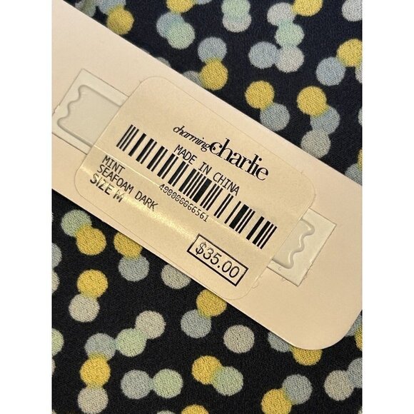 Charming Charlie Dress Womens Medium Shift Dress Blue Dots Roll Tab Sleeves - Picture 3 of 14